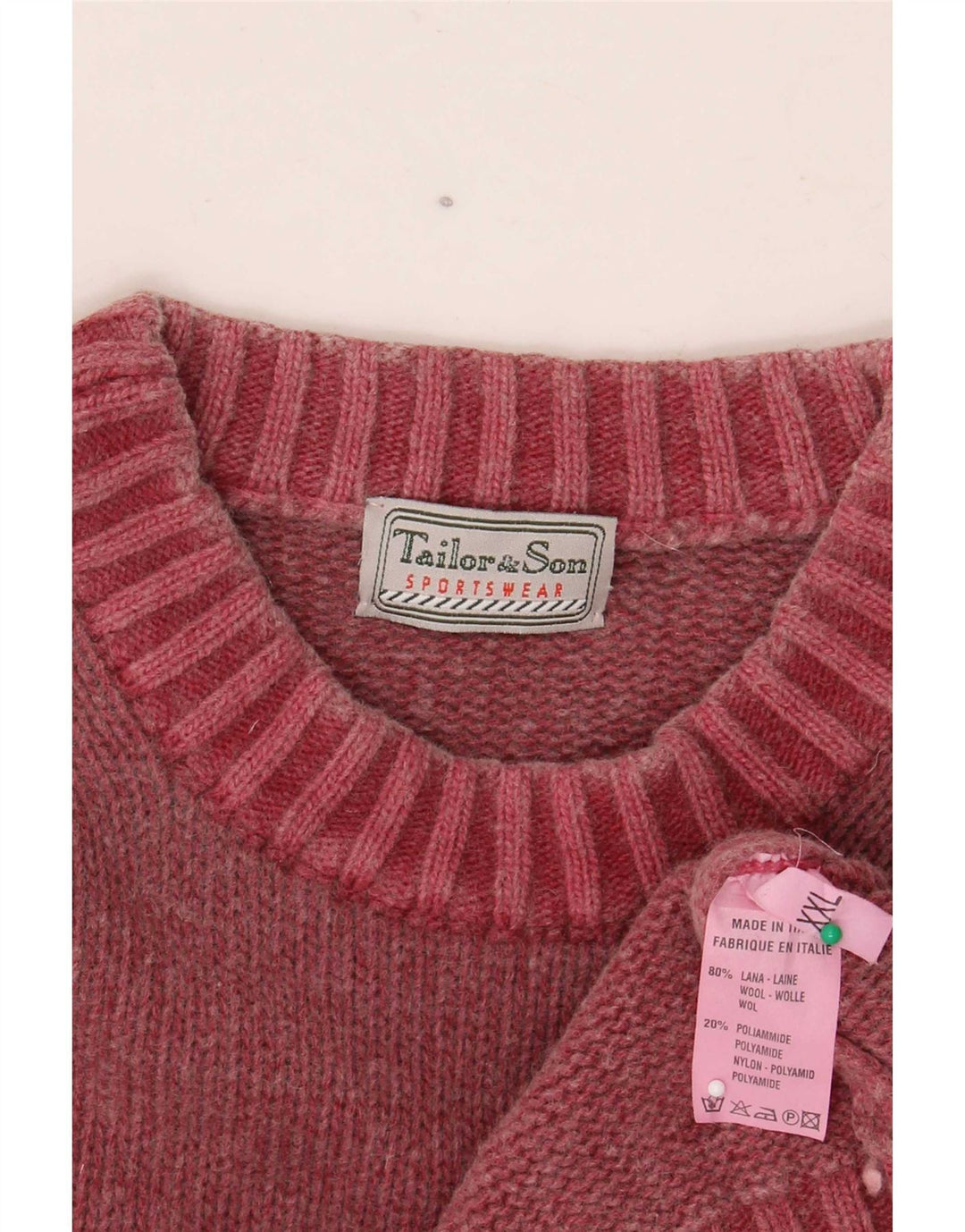 Pulover pentru bărbați Tailor & Son cu gât roșu, 2XL, lână roșie