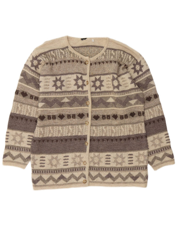 Pulover Cardigan Vintage pentru Damă UK 16 Large Beige Fair Isle