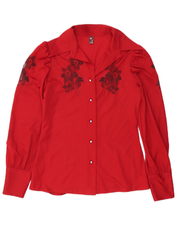 Bluză cămașă Vintage pentru femei IT 48 XL Poliester Floral Roșu