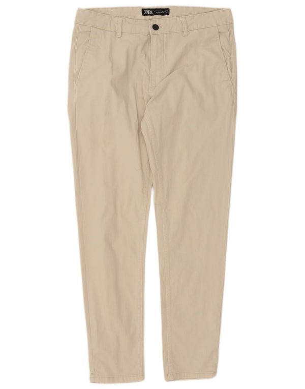 Zara Mens Slim Chino Trousers EU 44 Large W34 L30 Beige Cotton