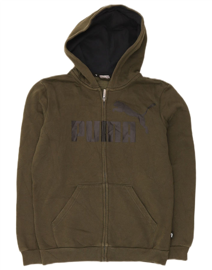 Pulover PUMA Graphic Zip Hoodie pentru băieți 13-14 ani, bumbac verde