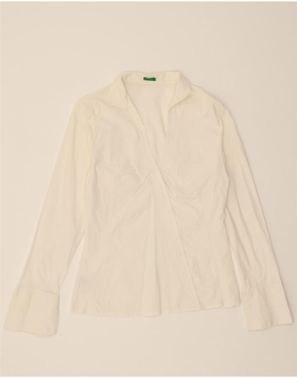 Bluză cămașă pentru femei BENETTON UK 12 Bumbac alb mediu