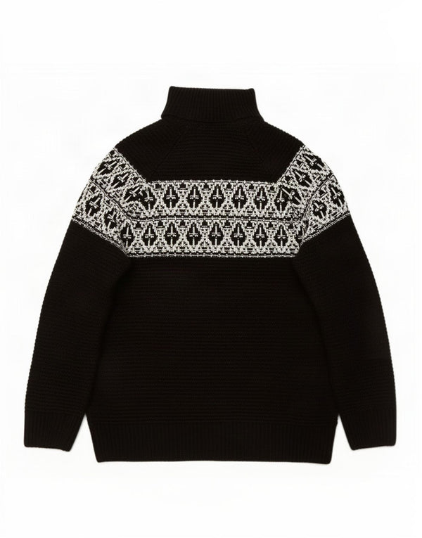 Pulover vintage pentru femei cu gât rulat, UK 16, mare, negru, Fair Isle