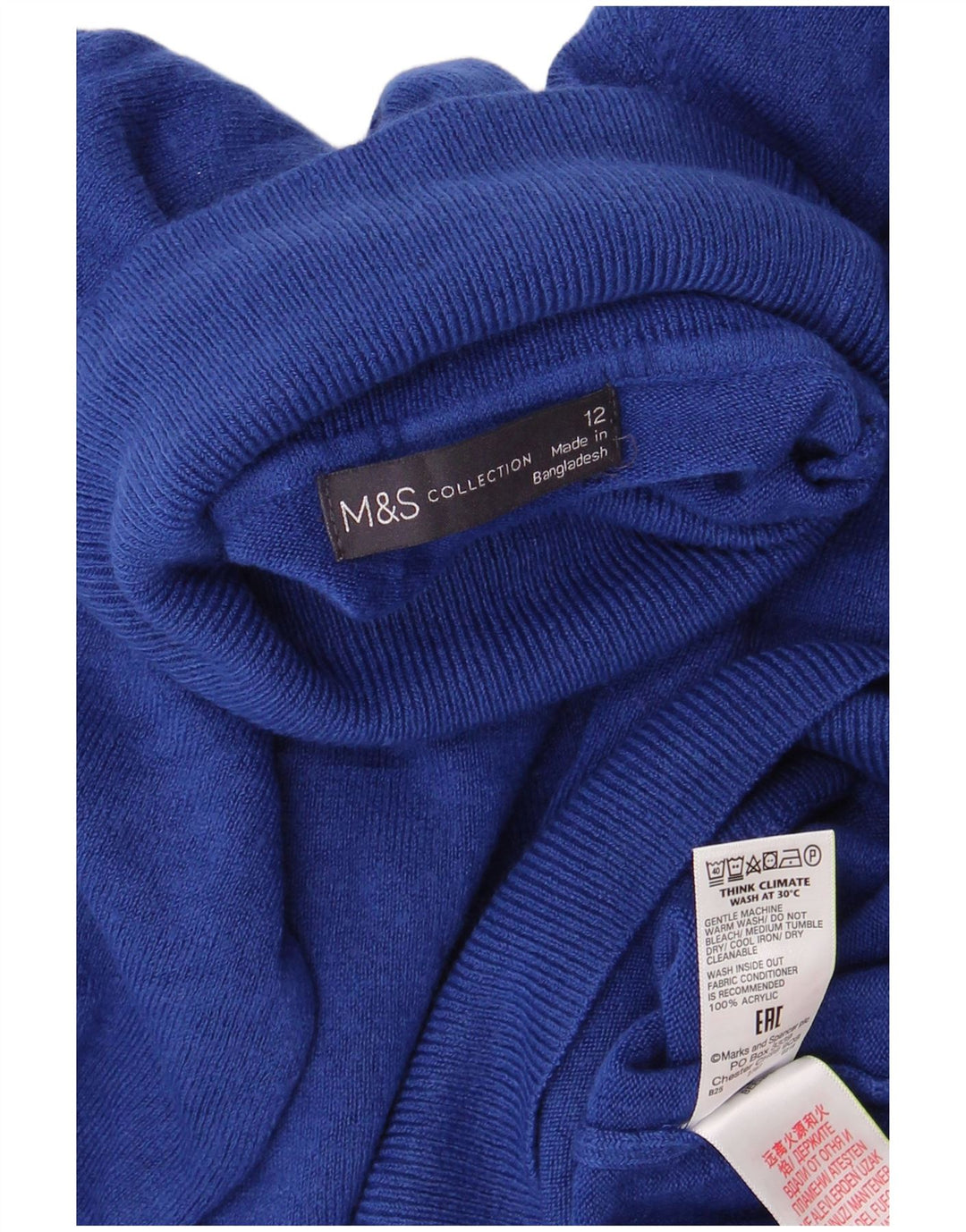 Pulover pentru femei Marks & Spencer cu gât rulat, UK 12, albastru mediu acrilic