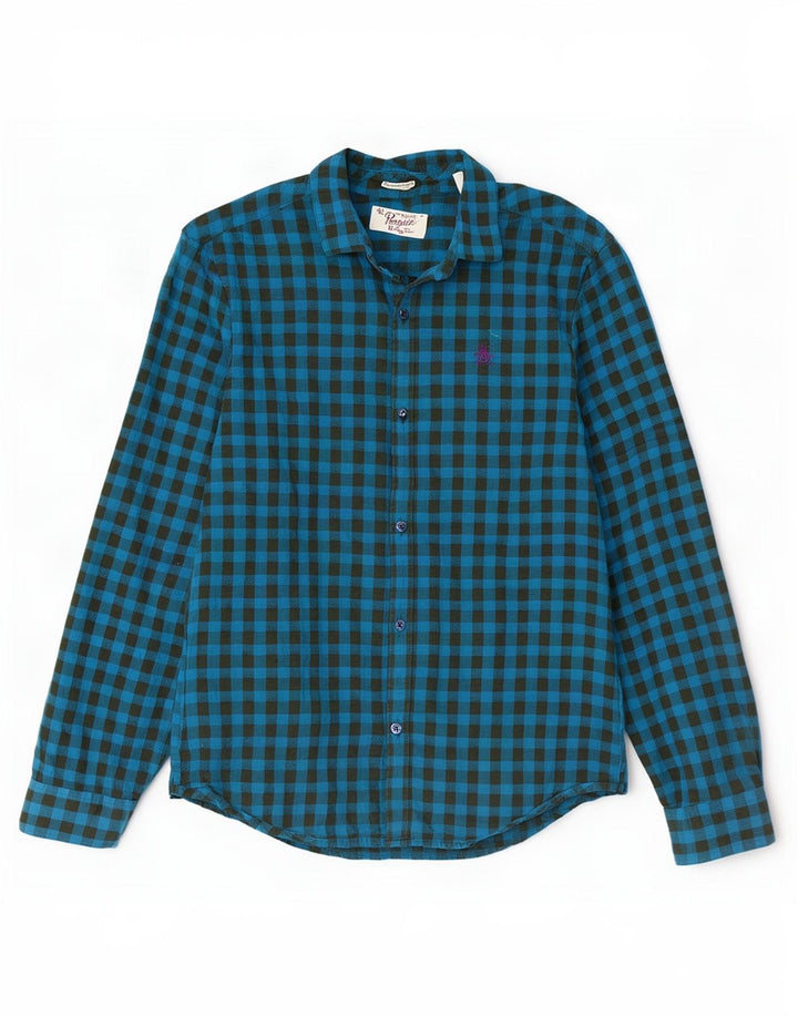 Cămașă de flanel pentru bărbați Heritage Slim Fit Penguin, din bumbac vichy albastru mediu