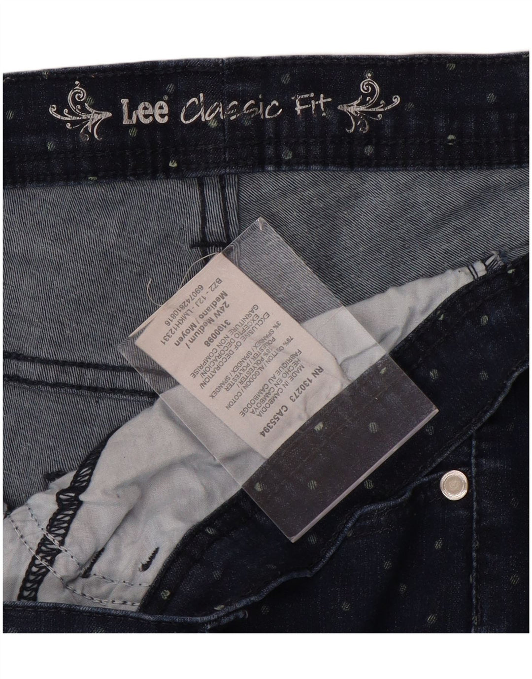 Blugi Capri LEE pentru femei, cu ajustare clasică, US 24 4XL W48 L20, bumbac cu pete albastre