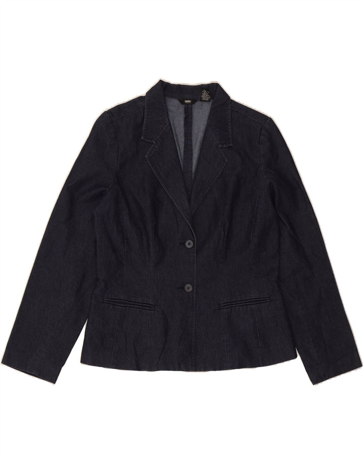 MOSSIMO Womens 2 Button Denim Jacket UK 14 Medium Navy Blue Cotton Vintage Mossimo and Second-Hand Mossimo from Messina Hembry 