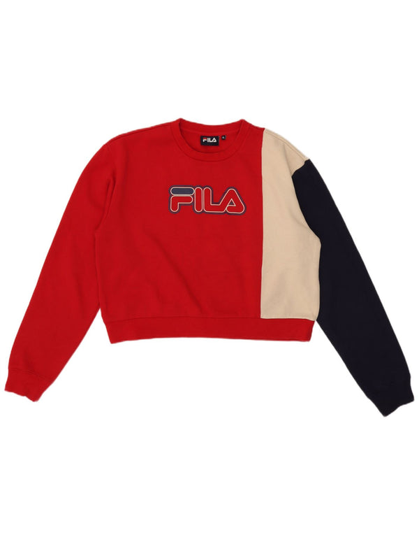 Fila Womens Crop Graphic Sweatshirt Jumper UK 18 XL Red Colourblock