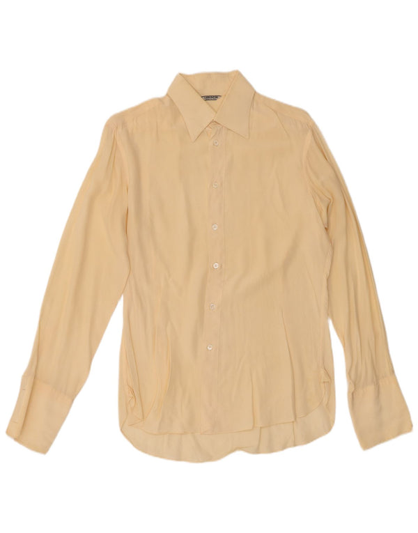 Vintage Mens Formal Shirt EU 40 Medium Beige Silk