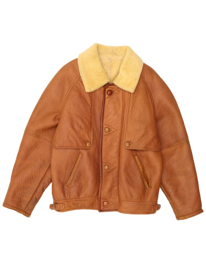 Jachetă vintage pentru bărbați din shearling IT 54 2XL din piele maro