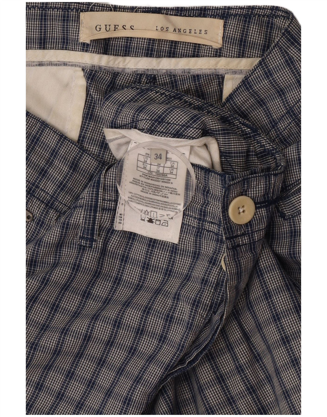Pantaloni scurți chino Guess pentru bărbați W34, bumbac cu carouri albastre mari