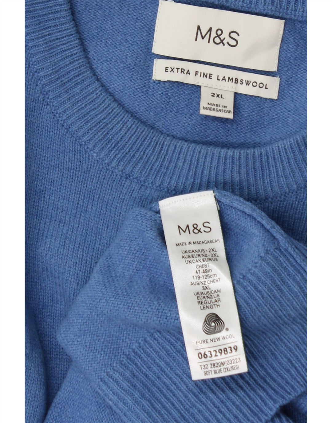 Pulover pentru bărbați Marks & Spencer, cu gât crew, 2XL, lână albastră
