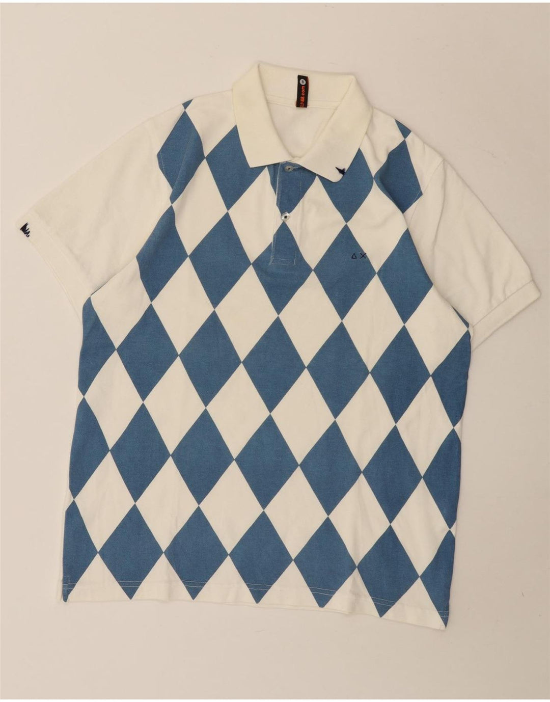 Tricou polo Sun68 pentru bărbați, alb mediu, bumbac Argyle/Diamond