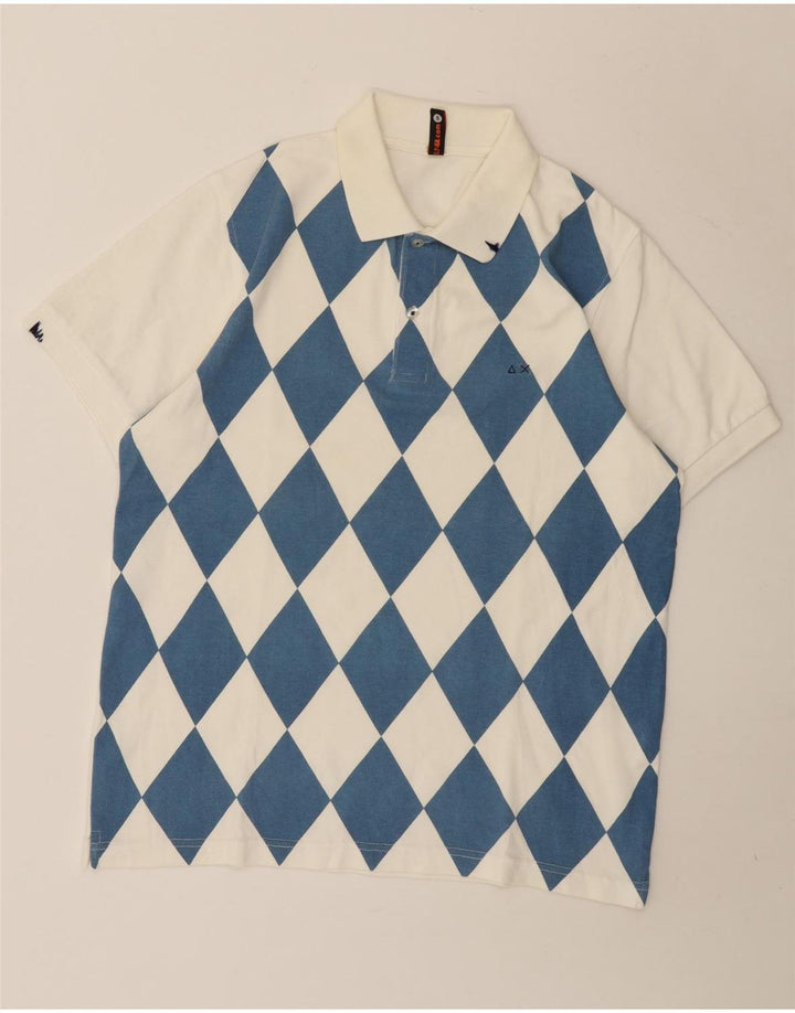 Tricou polo Sun68 pentru bărbați, alb mediu, bumbac Argyle/Diamond