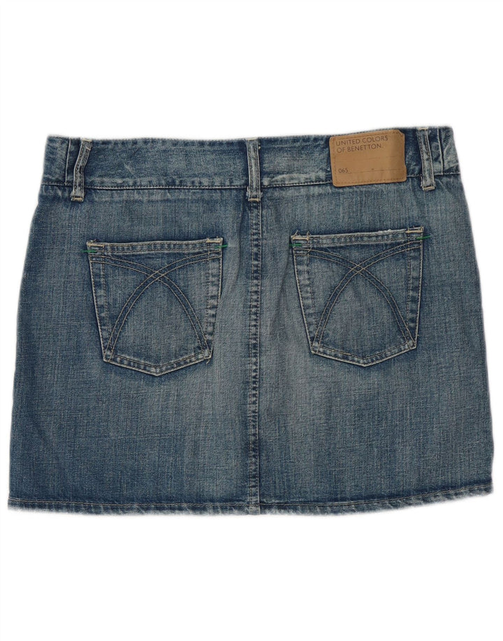 Fusta mini denim Benetton pentru femei cu talie joasa IT 44 Medium W34 Bumbac albastru