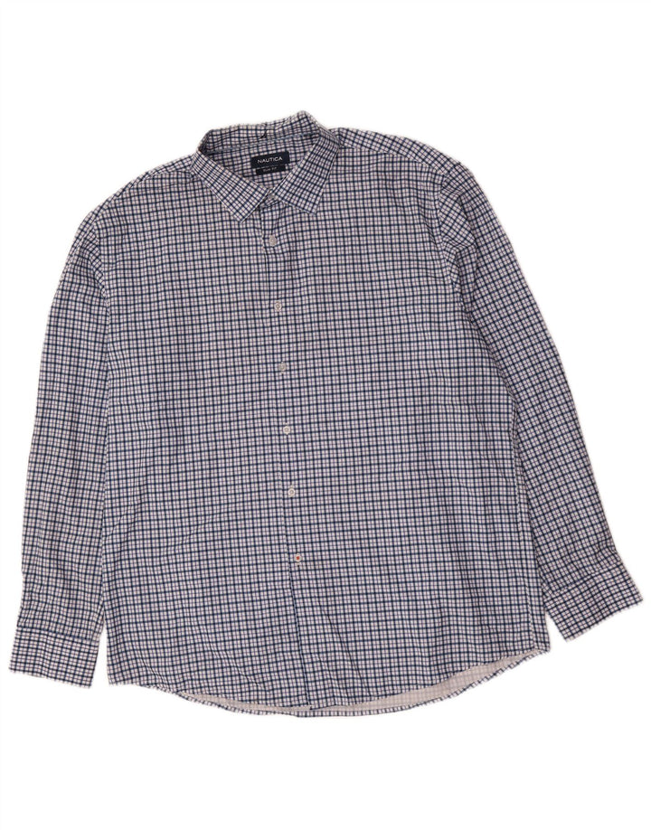 Cămașă pentru bărbați Nautica Slim Fit Mărimea 17 1/2 XL Poliester cu carouri albastre