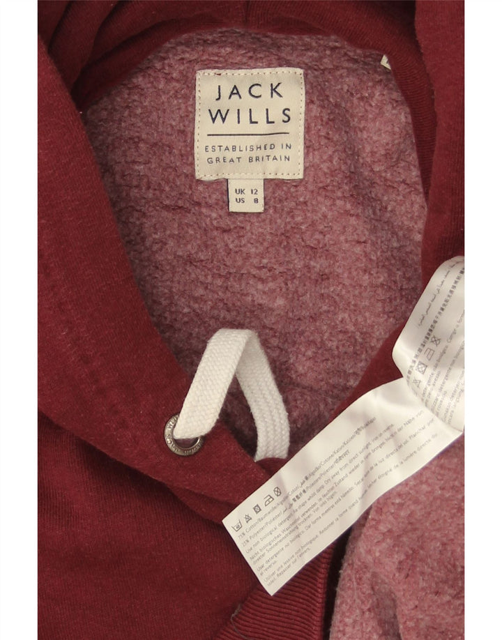 JACK WILLS Pulover cu glugă cu grafică pentru femei UK 12 Bumbac Burgundy mediu