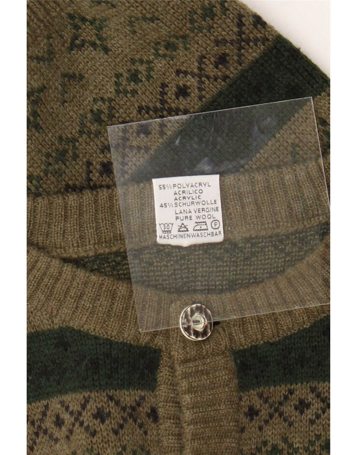 St. Peter Trachten Pulover Cardigan pentru bărbați Mediu Kaki Fair Isle Acrilic