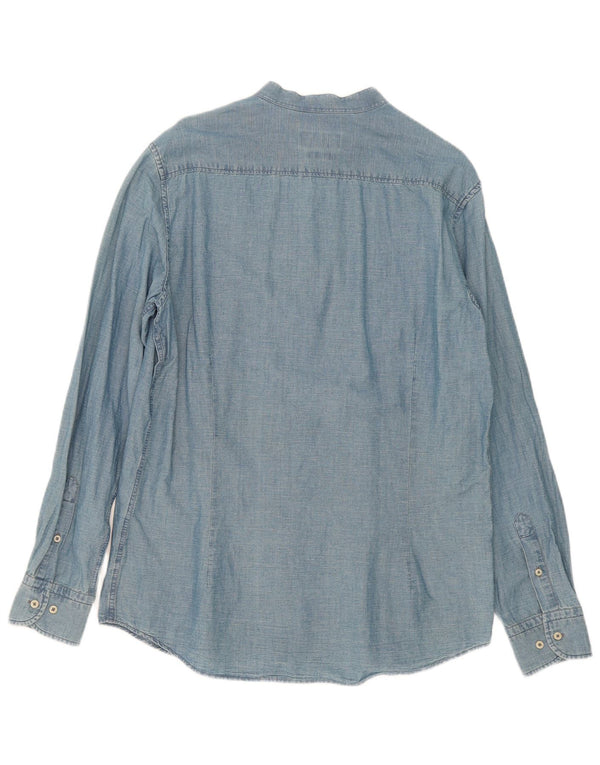Massimo Dutti Mens Shirt Large Blue Cotton