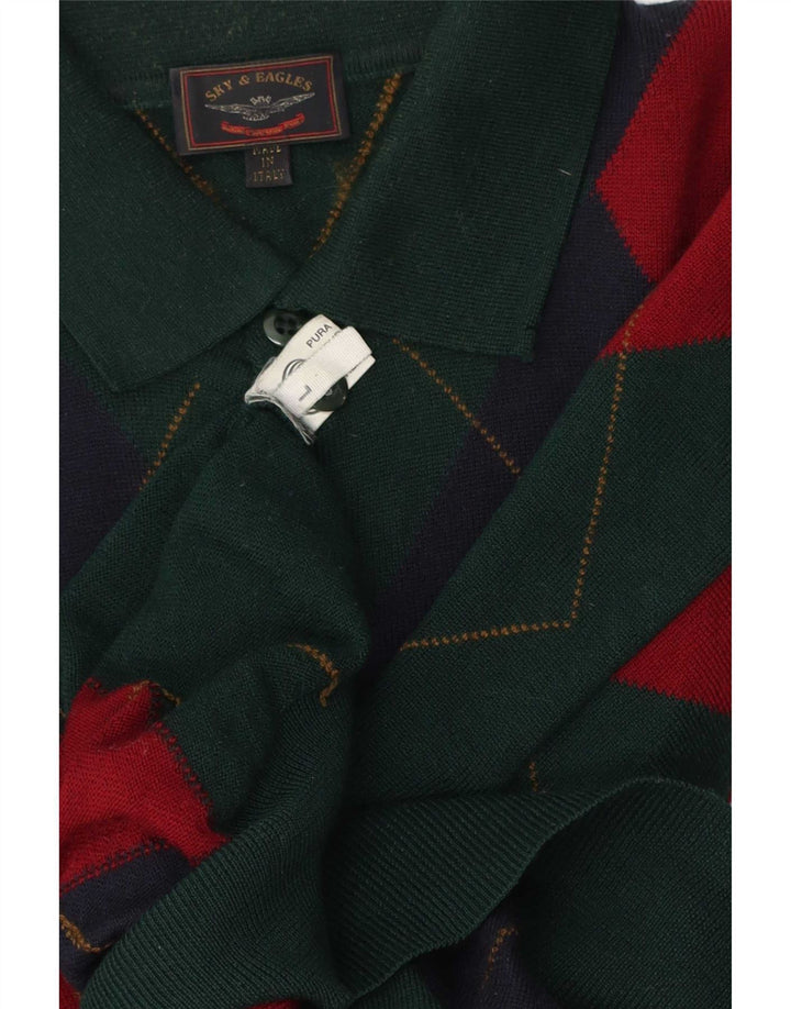 Pulover pentru bărbați Sky & Eagle, cu gât polo, mare, verde Argyle/Diamond