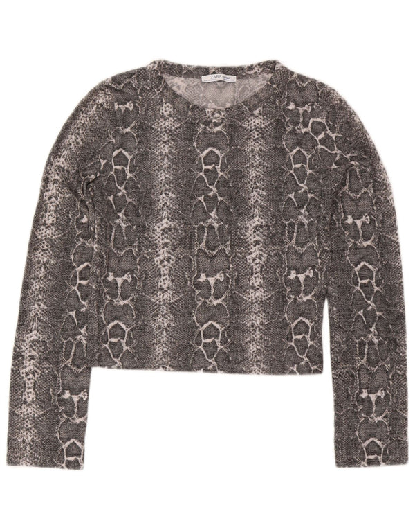 Top Crop Top Trafaluc pentru femei Zara cu mânecă lungă UK 12 Medium Gri Animal Print