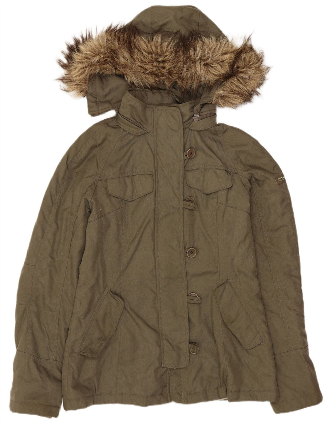 Jachetă parka cu glugă Woolrich pentru femei UK 10 Nailon mic kaki