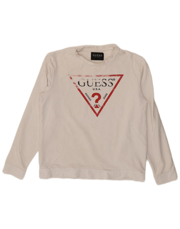 Guess Top grafic pentru femei cu mânecă lungă UK 16, mare, alb, bumbac