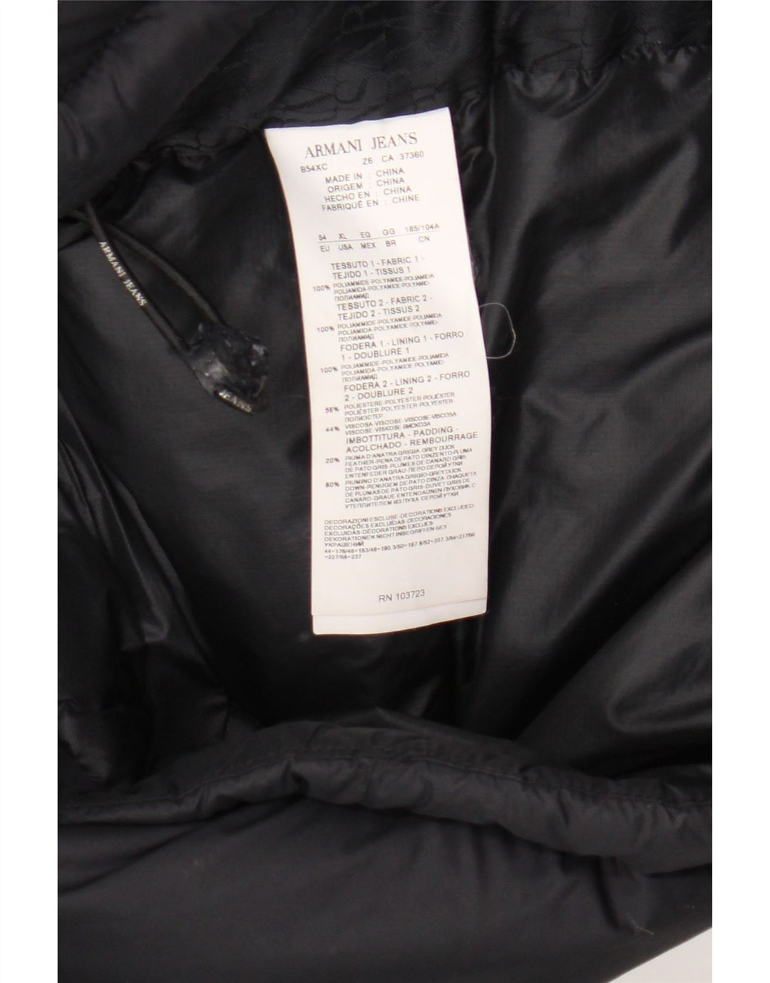 Jachetă căptușită cu glugă pentru bărbați Armani Jeans EU 54 XL Poliamidă neagră
