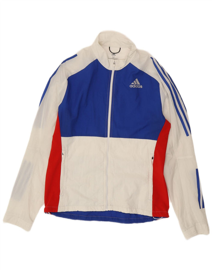 Jachetă de top pentru antrenament de alergare pentru bărbați Adidas, alb mediu, nailon color bloc