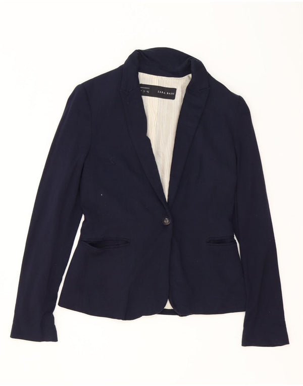 Jachetă Blazer pentru femei Zara cu 1 nasture UK 10 Acetat, albastru bleumarin mic