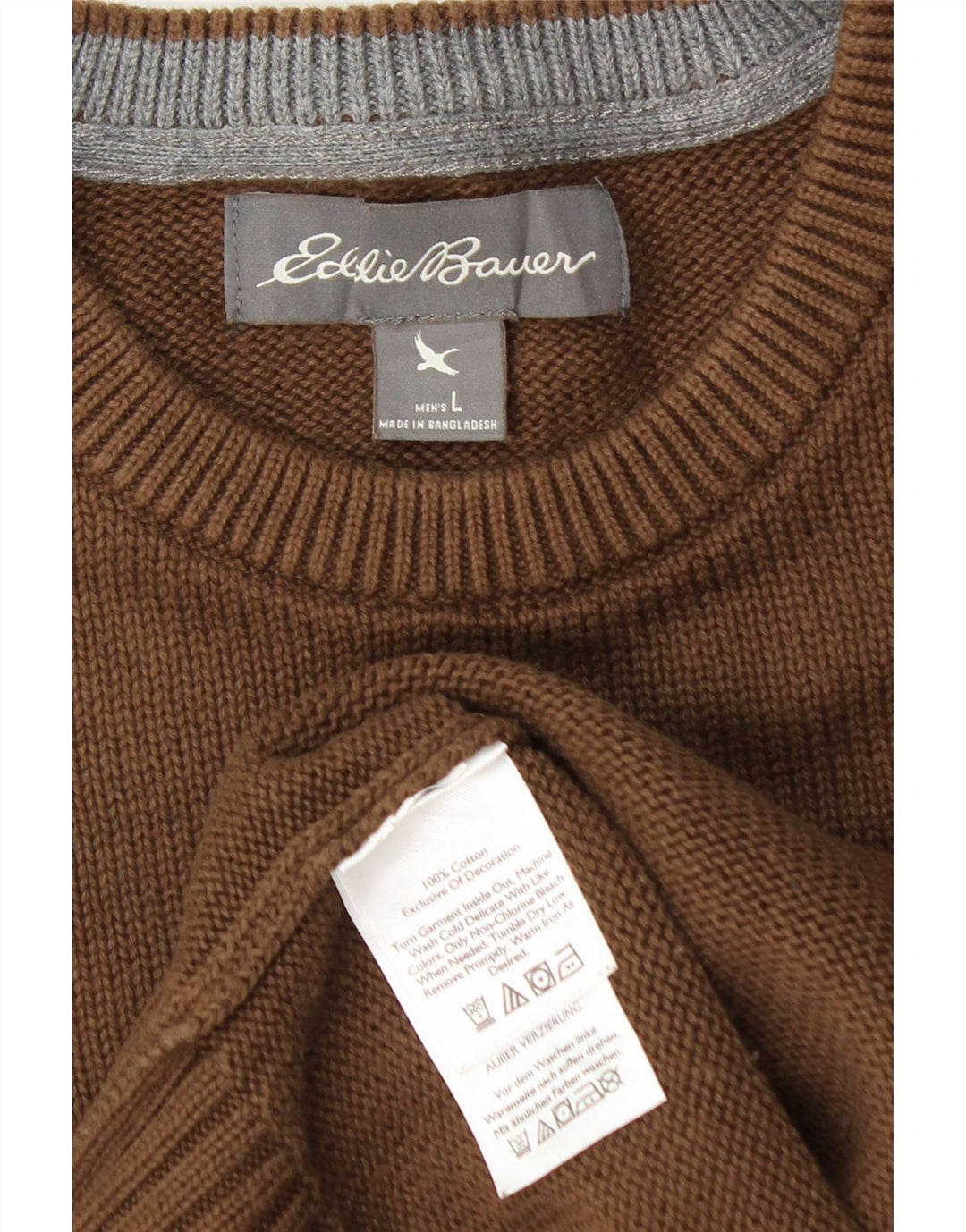 Eddie Bauer Pulover pentru bărbați cu gât roșu, bumbac maro mare