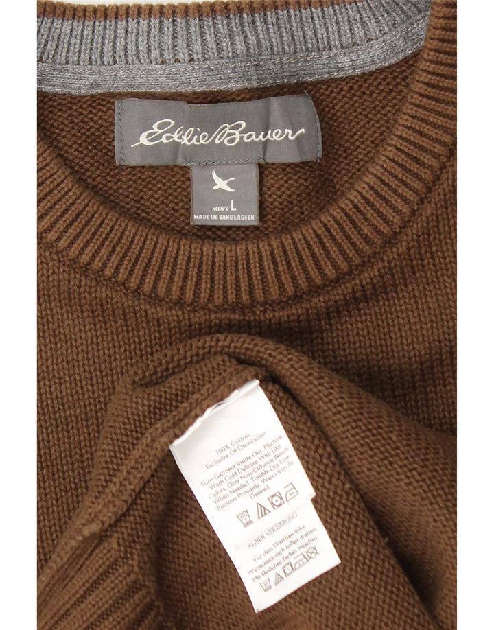 Eddie Bauer Pulover pentru bărbați cu gât roșu, bumbac maro mare