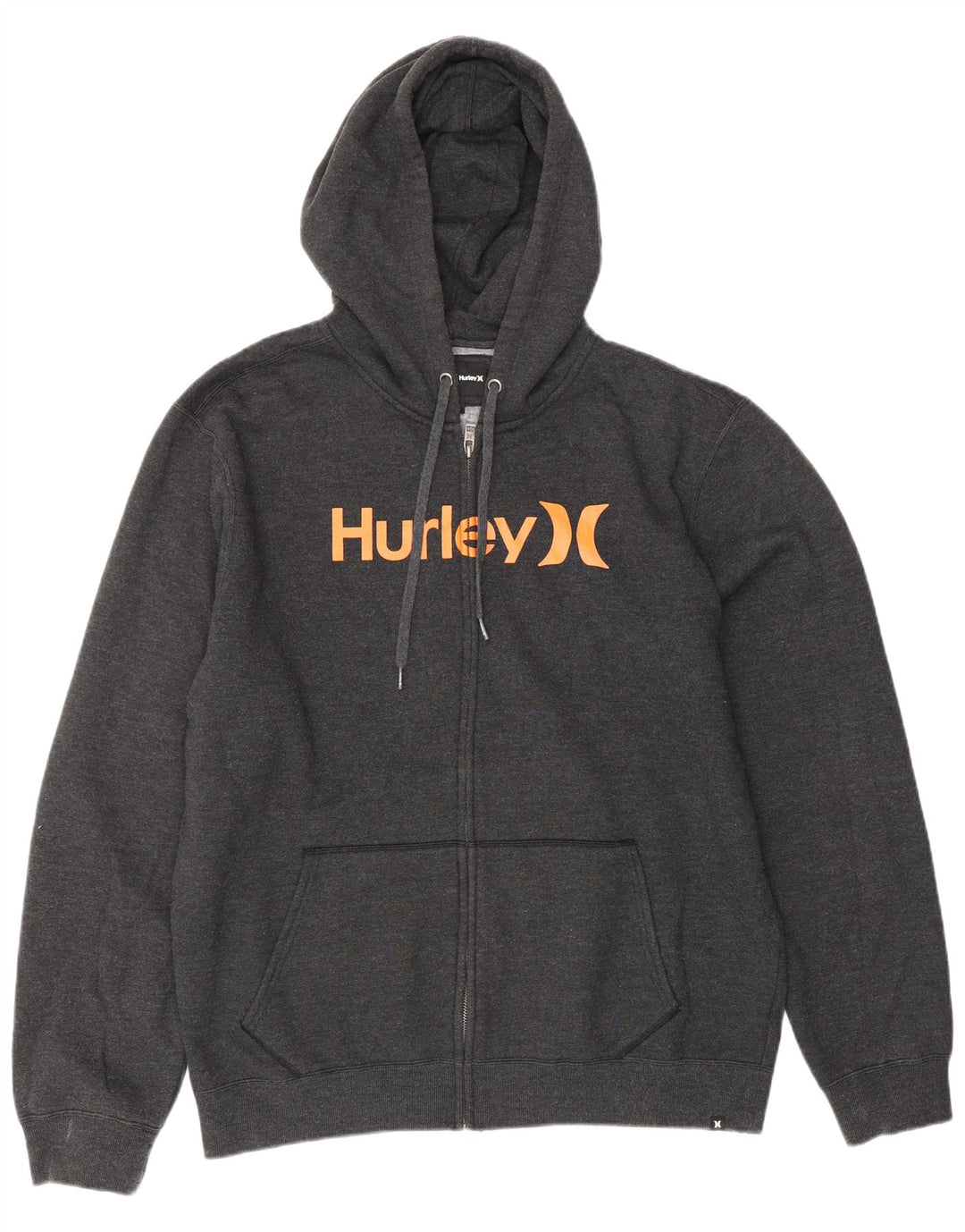 HURLEY Pulover cu capota cu fermoar grafic pentru bărbați, mare, gri, poliester
