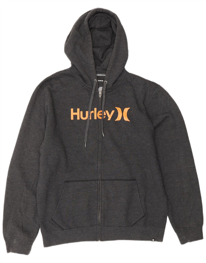 HURLEY Pulover cu capota cu fermoar grafic pentru bărbați, mare, gri, poliester