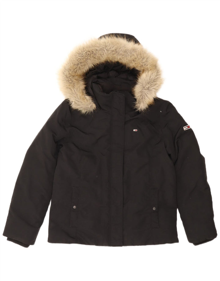 Jachetă căptușită cu glugă Tommy Hilfiger pentru femei UK 16 Poliamidă neagră mare