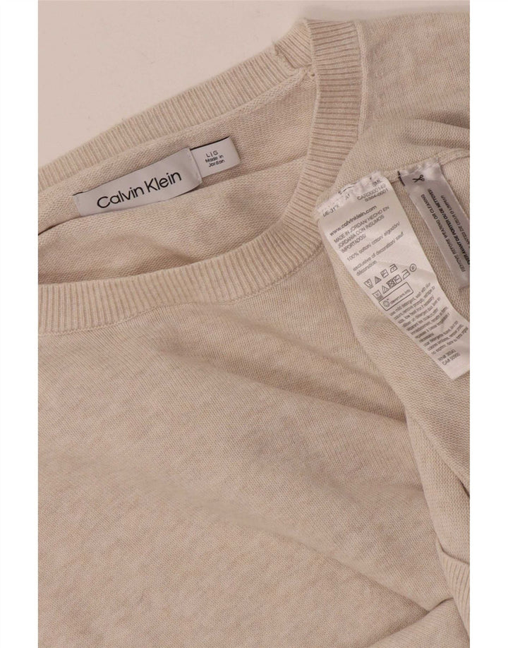 Pulover Calvin Klein pentru bărbați, cu gât crew, bumbac mare, bej