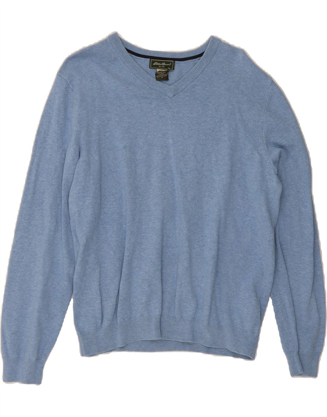 EDDIE BAUER Mens V-Neck Jumper Sweater Medium Blue Cotton Vintage Eddie Bauer and Second-Hand Eddie Bauer from Messina Hembry 