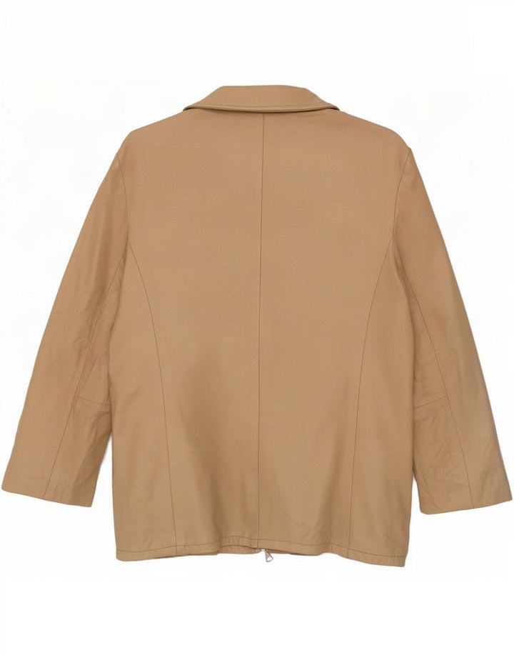 Jachetă de piele vintage supradimensionată pentru femei cu mâneci 3/4 UK 6 XS bej