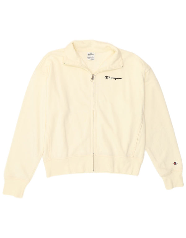 Champion Womens Crop Loose Fit Tracksuit Top Jacket UK 14 Medium Off White