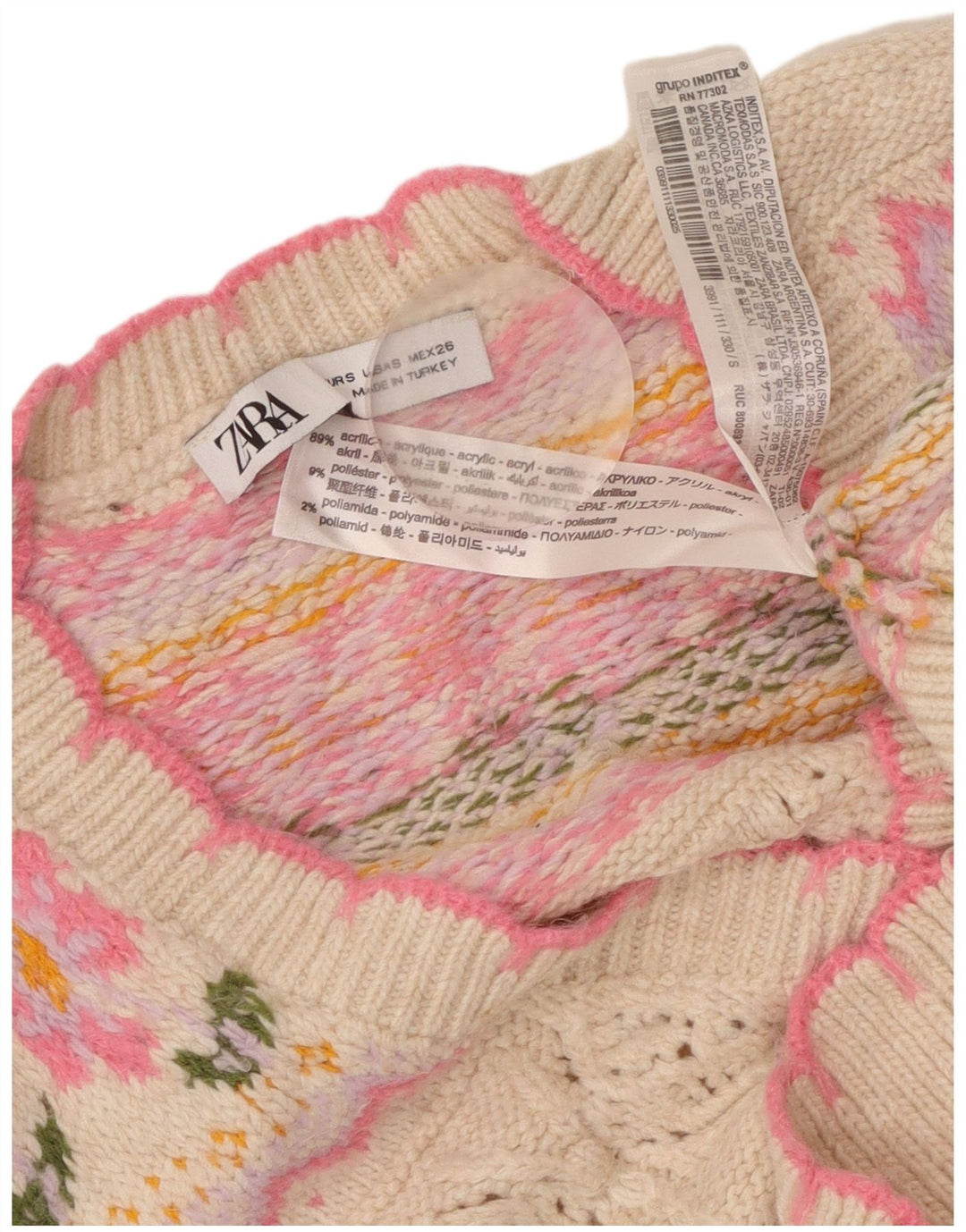 Pulover cardigan crop pentru femei ZARA UK 10 mic, roz, floral