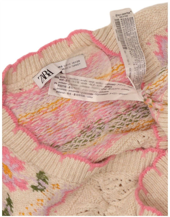 Pulover cardigan crop pentru femei ZARA UK 10 mic, roz, floral