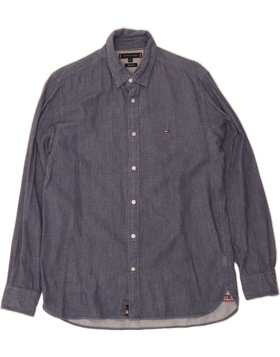 TOMMY HILFIGER Mens Regular Fit Shirt Medium Blue Spotted Cotton Vintage Tommy Hilfiger and Second-Hand Tommy Hilfiger from Messina Hembry 