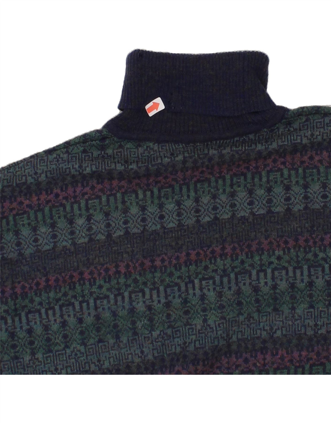 RODES Womens Roll Neck Jumper Sweater UK 14 Medium Green Geometric Wool Vintage Rodes and Second-Hand Rodes from Messina Hembry 
