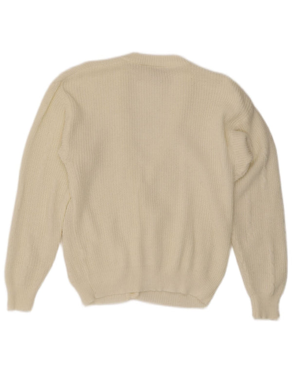 Pulover Cardigan Vintage pentru Damă EU 40 Medium Alb Poliacrilic