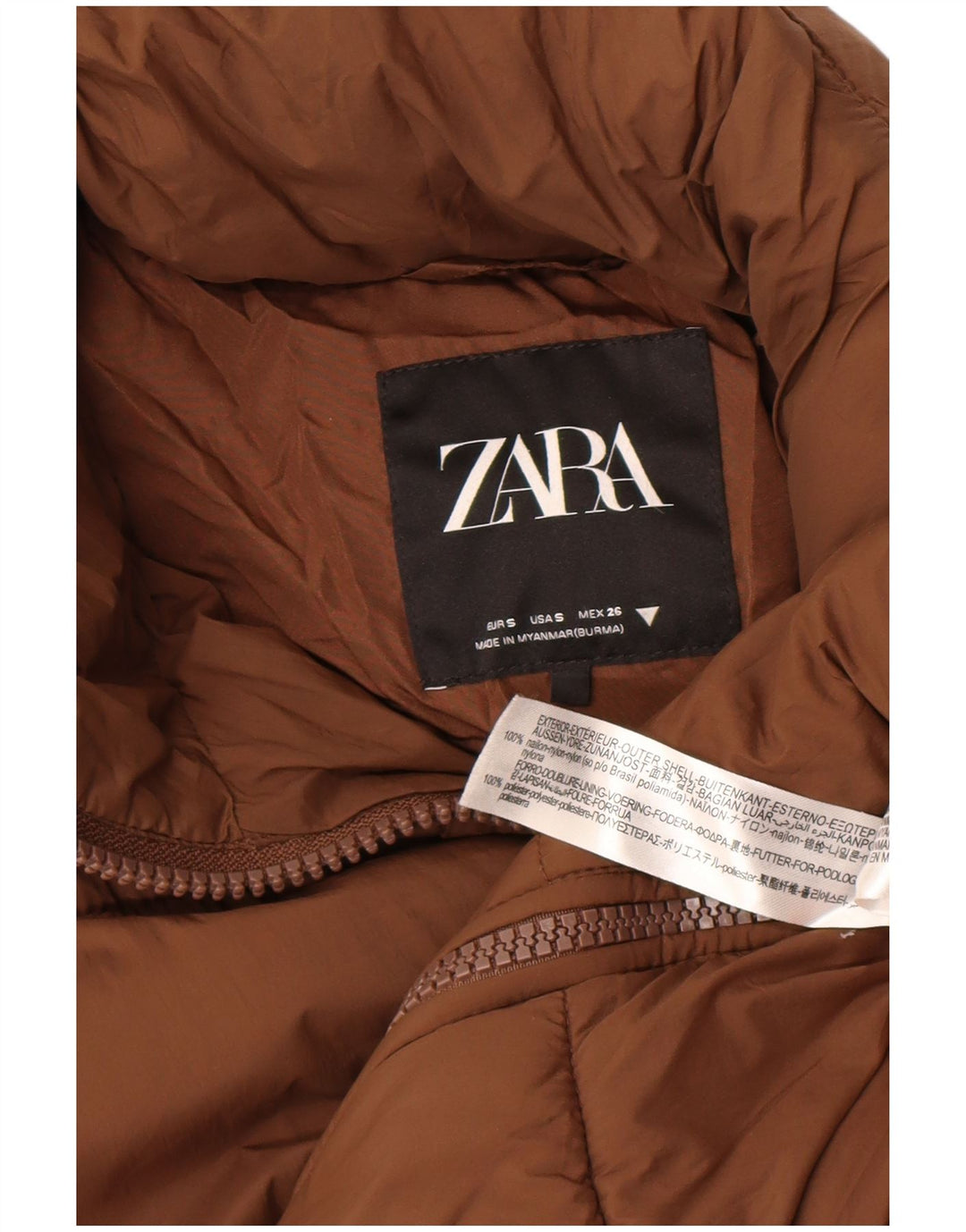 Palton căptușit supradimensionat pentru femei Zara UK 10 mic, maro, nailon