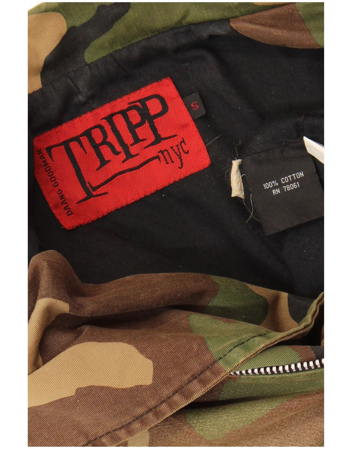 Jachetă militară crop TRIPP NYC pentru femei UK 10, bumbac camuflaj kaki mic