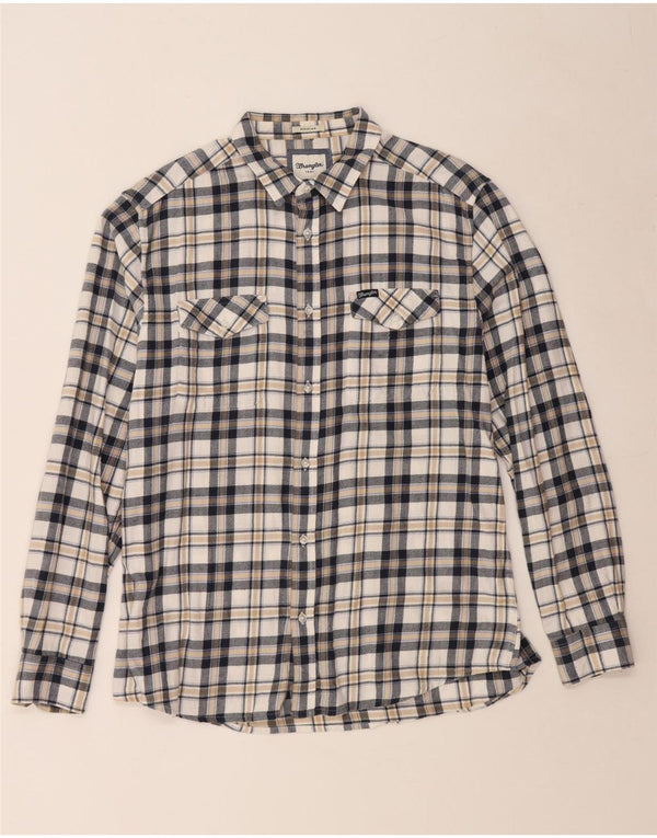 WRANGLER Mens Regular Fit Flannel Shirt XL White Check Cotton