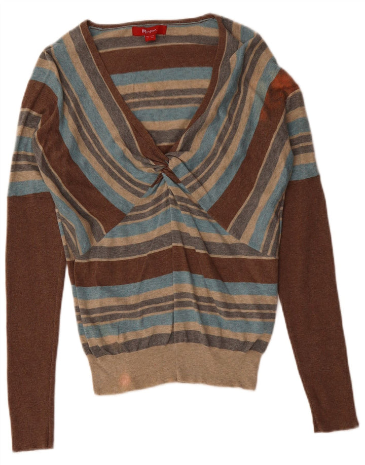 MONSOON Pulover cu decolteu în V pentru femei UK 12 Medium, multicolore, cu dungi