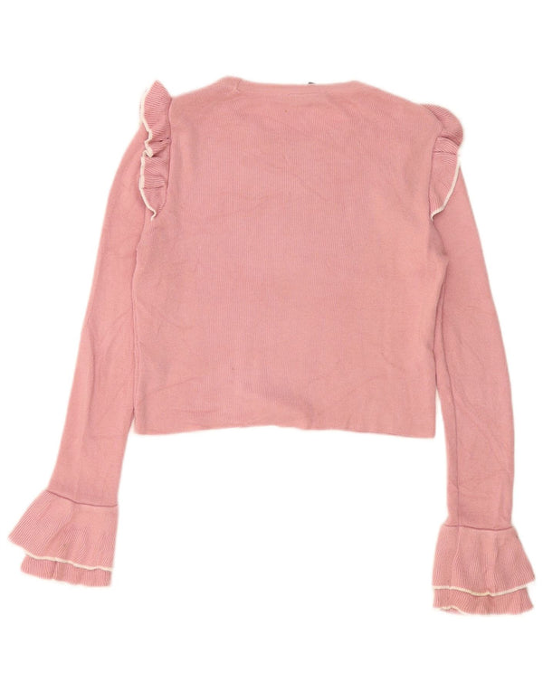 Topshop pentru femei Crop Top cu mânecă lungă UK 10 Small Pink Viscose