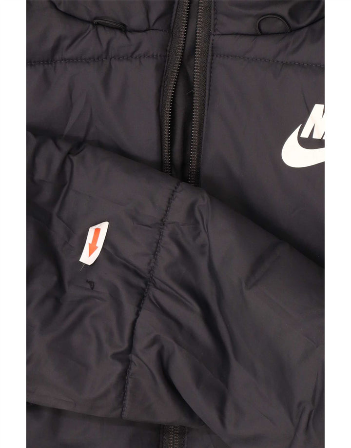 Jachetă căptușită cu glugă grafică Nike pentru femei UK 10 Poliester negru mic
